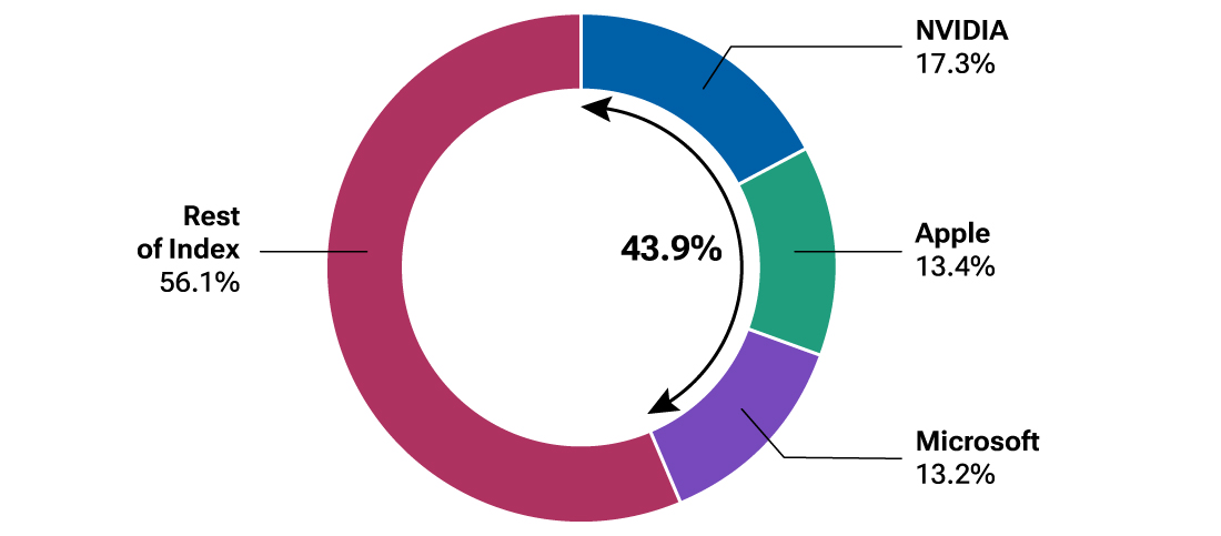 Donut chart showing the weights of the top three stocks in a key technology index.
