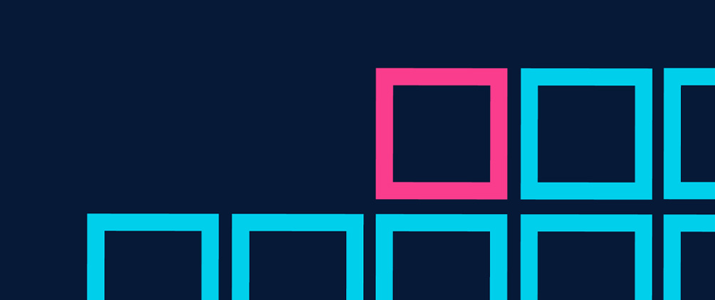 Abstract navy background with teal and pink square outlines representing international market leadership and global equity opportunities.
