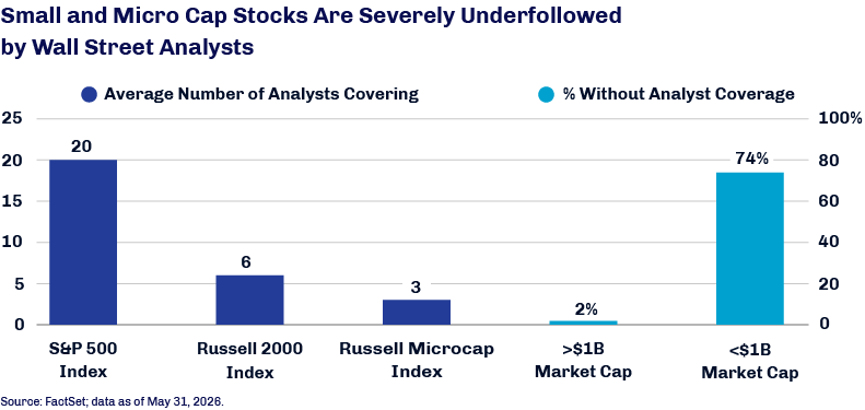 Chart illustrating small and micro cap opportunities in overlooked industries and durable physical assets.