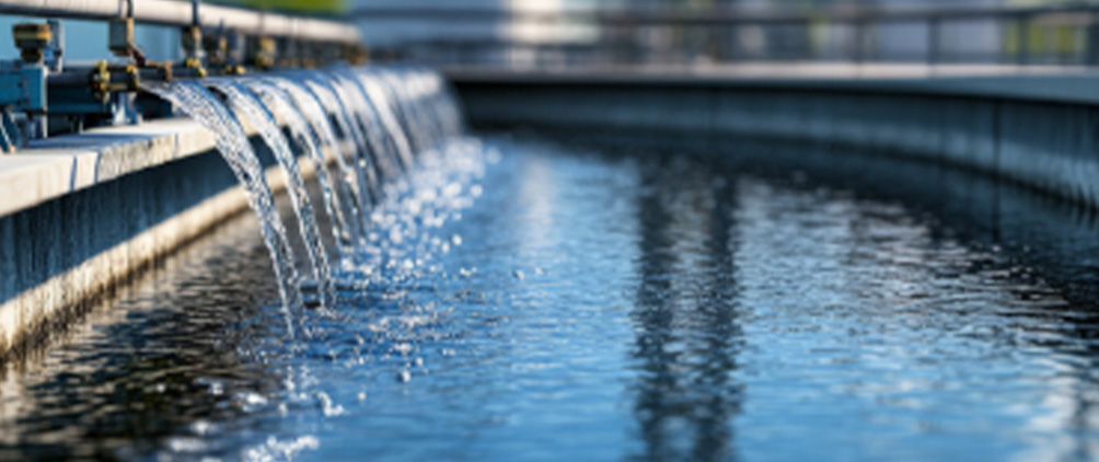 Water flowing through an industrial treatment facility representing water scarcity, infrastructure constraints and emerging market investment risks.